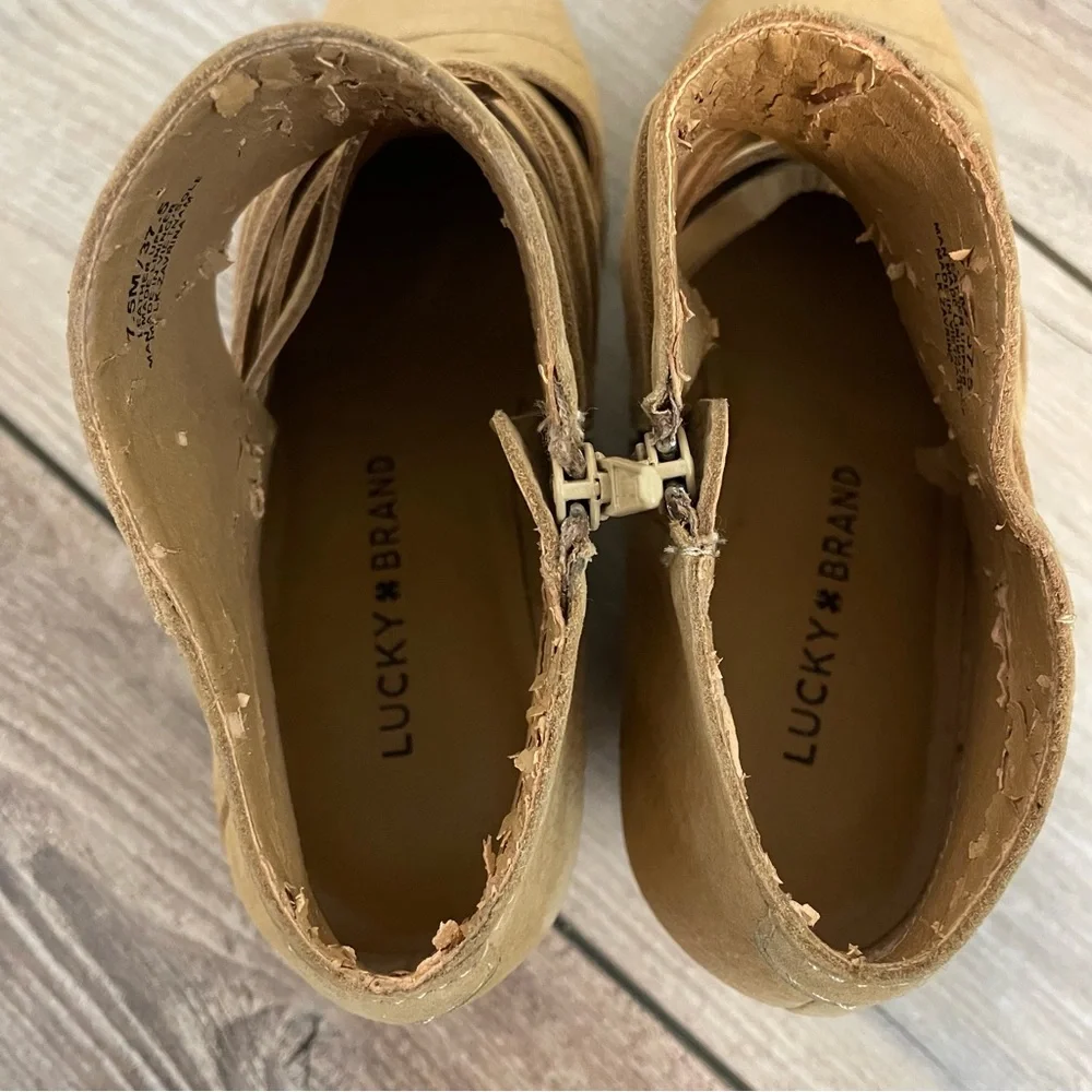 Lucky Brand Genevie Leather Lace Up Open Toe Block Heel Sandals‎